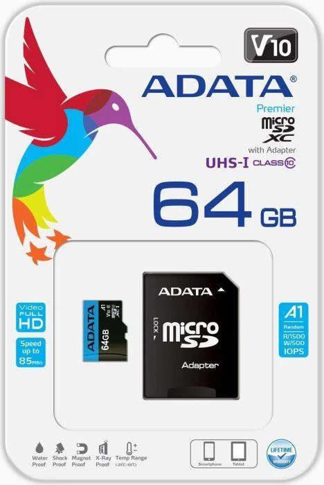ADATA 64GB Micro SDXC V10 85MB/s + adapteriai