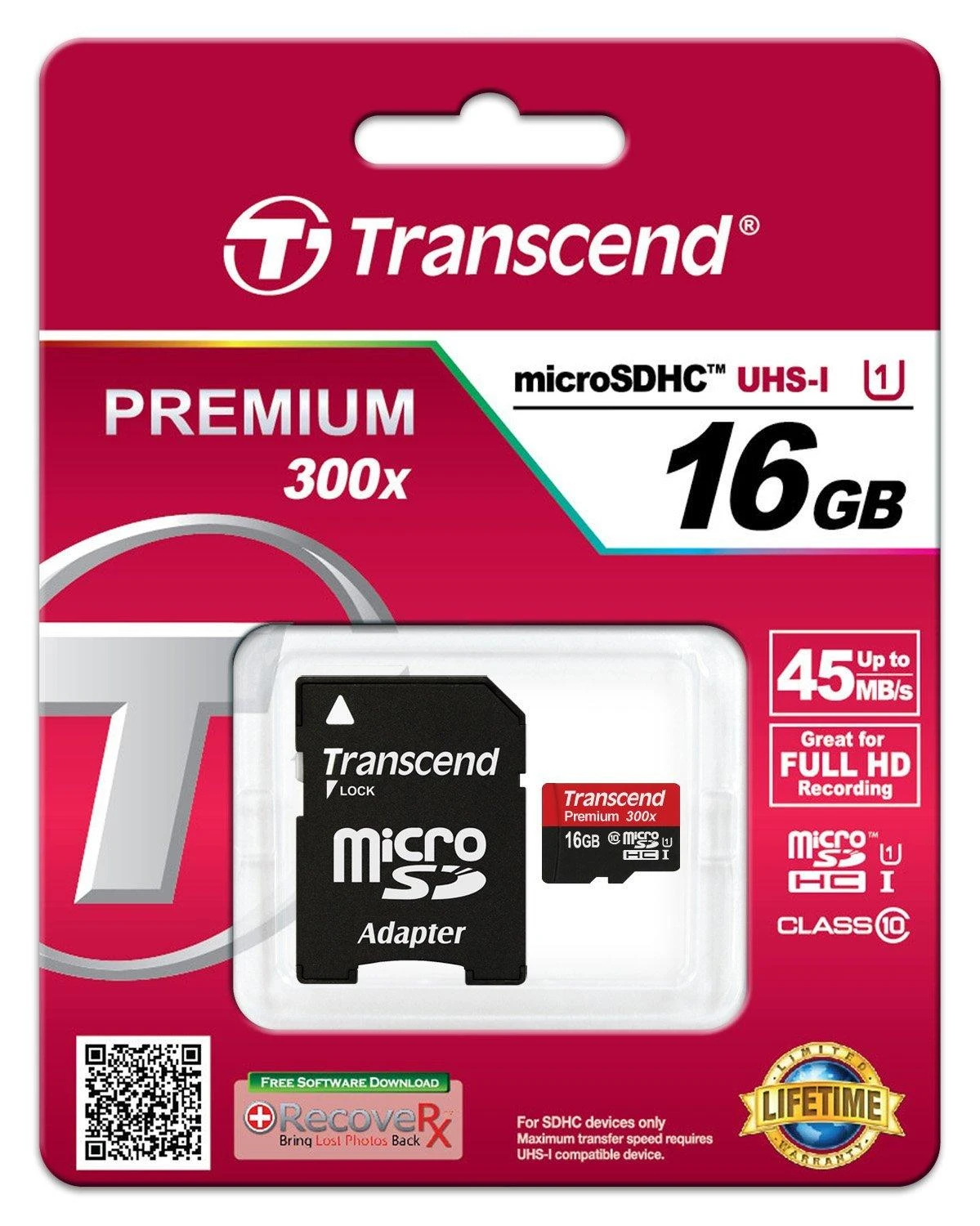 Atminties kortelė TRANSCEND 16GB Micro SDHC Class 10 UHS-I su adapteriu