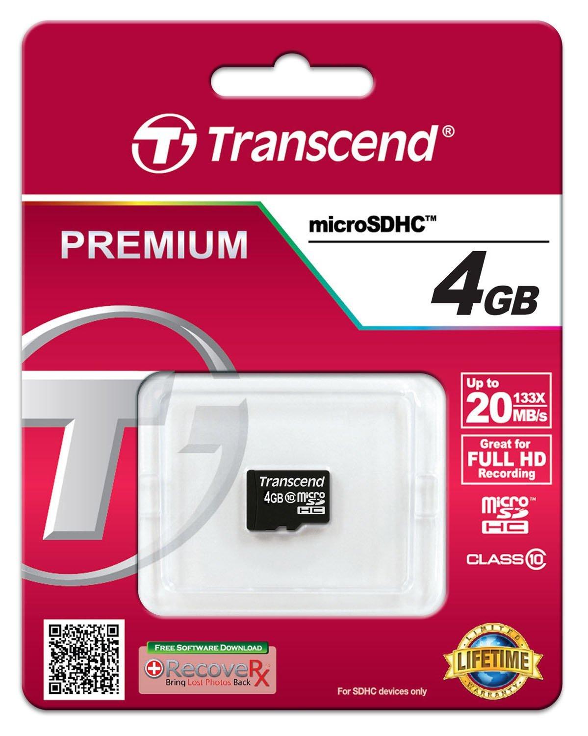 Atminties kortelė TRANSCEND Premium 4GB Micro SDHC UHS-I Class10 20MB/s MLC
