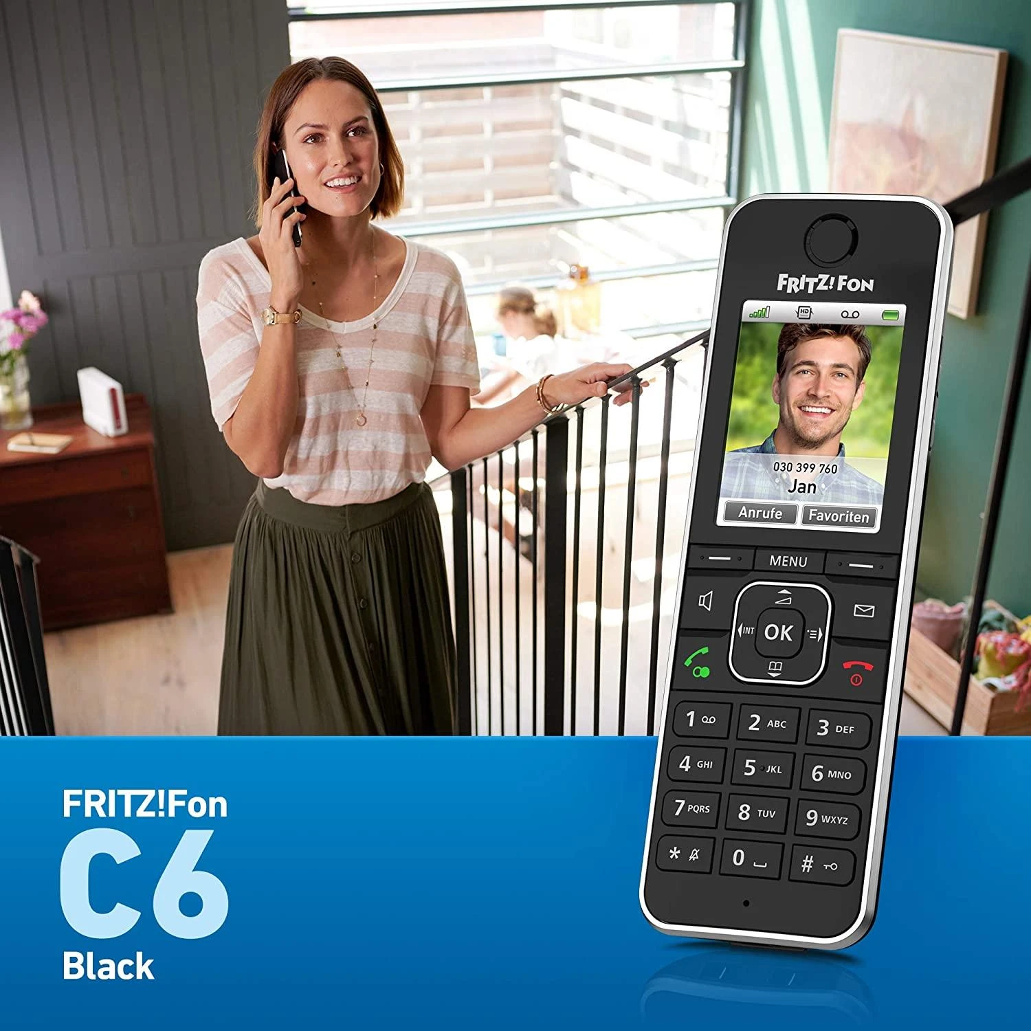 AVM Fon FRITZ! C6 DECT telefonas Skambintojo ID Juoda
