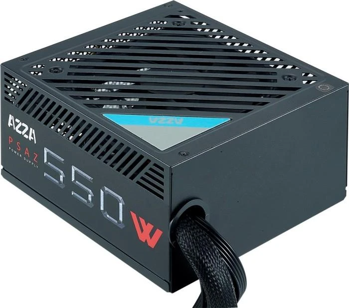 AZZA PSU 550W ATX 80+ bronzos sertifikatas, tylus 120 mm ventiliatorius, 1 x 20+4 kontaktų, 1 x 4+4 kontaktų 12V, 1 x 4 kontaktų diskelis, 2 x 4 kontaktų Molex, 5 x Sata, 2 x 6+2 kontaktų PCI-5, WPS