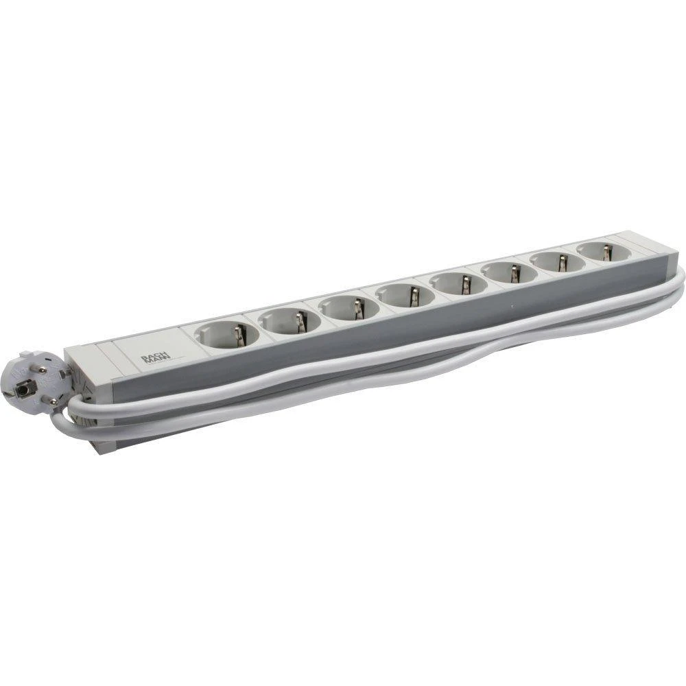 Bachmann 19" lizdo juostelė PVC 1.5U, 8 krypčių, šviesiai pilka 2.0m, be jungiklio
