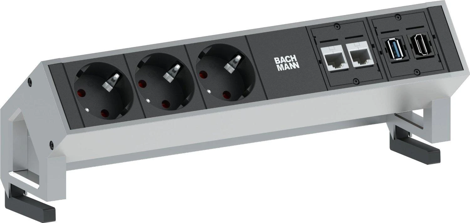 Bachmann 3x Schuko 2x CAT6 1x HDMI, 1x USB3.0 elektros tinklo ilgintuvas 1,5 m 3 AC išvestis(ys / čių) Juoda, Nerūdijančiojo plieno