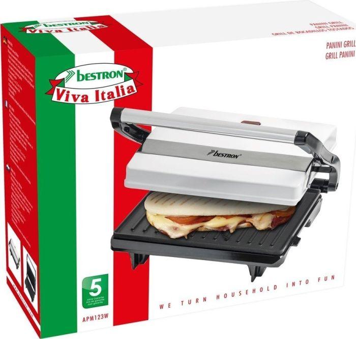 Bestron sumuštinių ir panini grilis 700 W su nelimpančiomis 22,5 × 14 cm plokštėmis APM123W