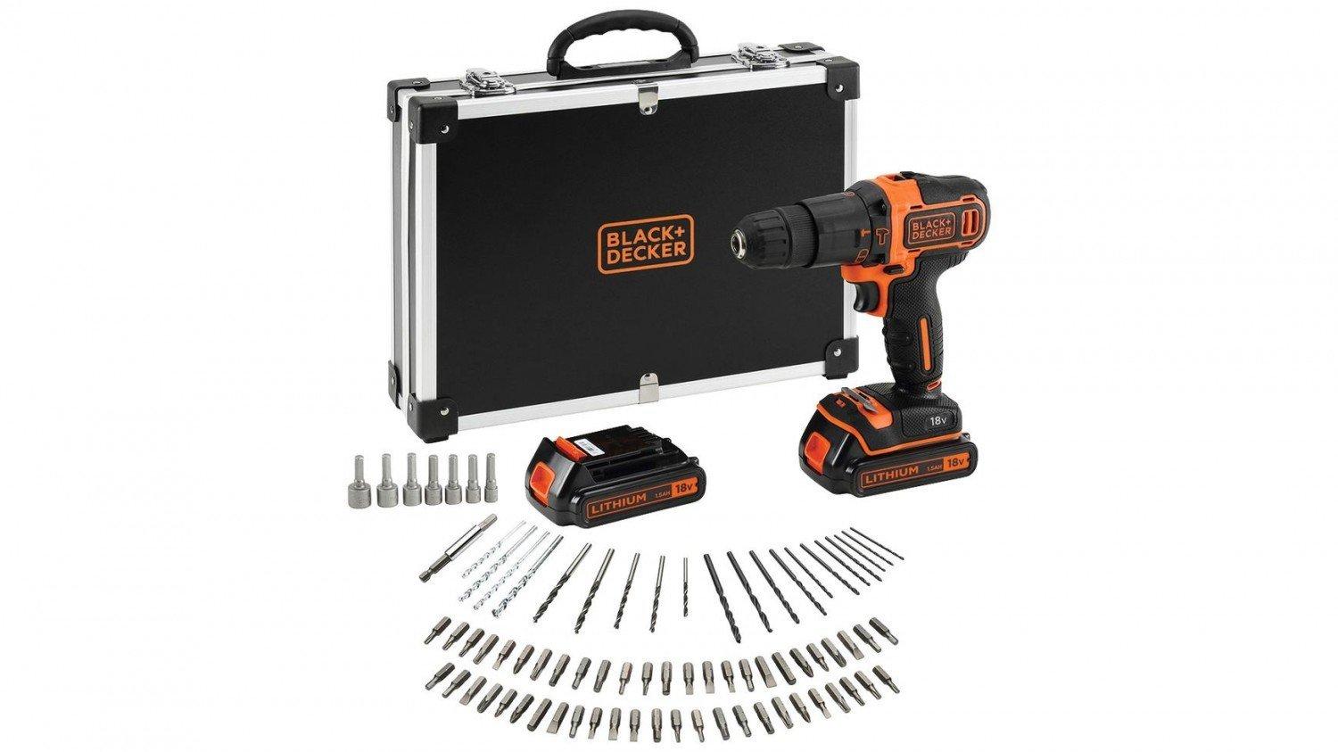 Black & Decker Juodas + DECKER PLAKŠKAS GRĄŽAS 18V 2x1,5Ah + 80vnt PRIEDAI