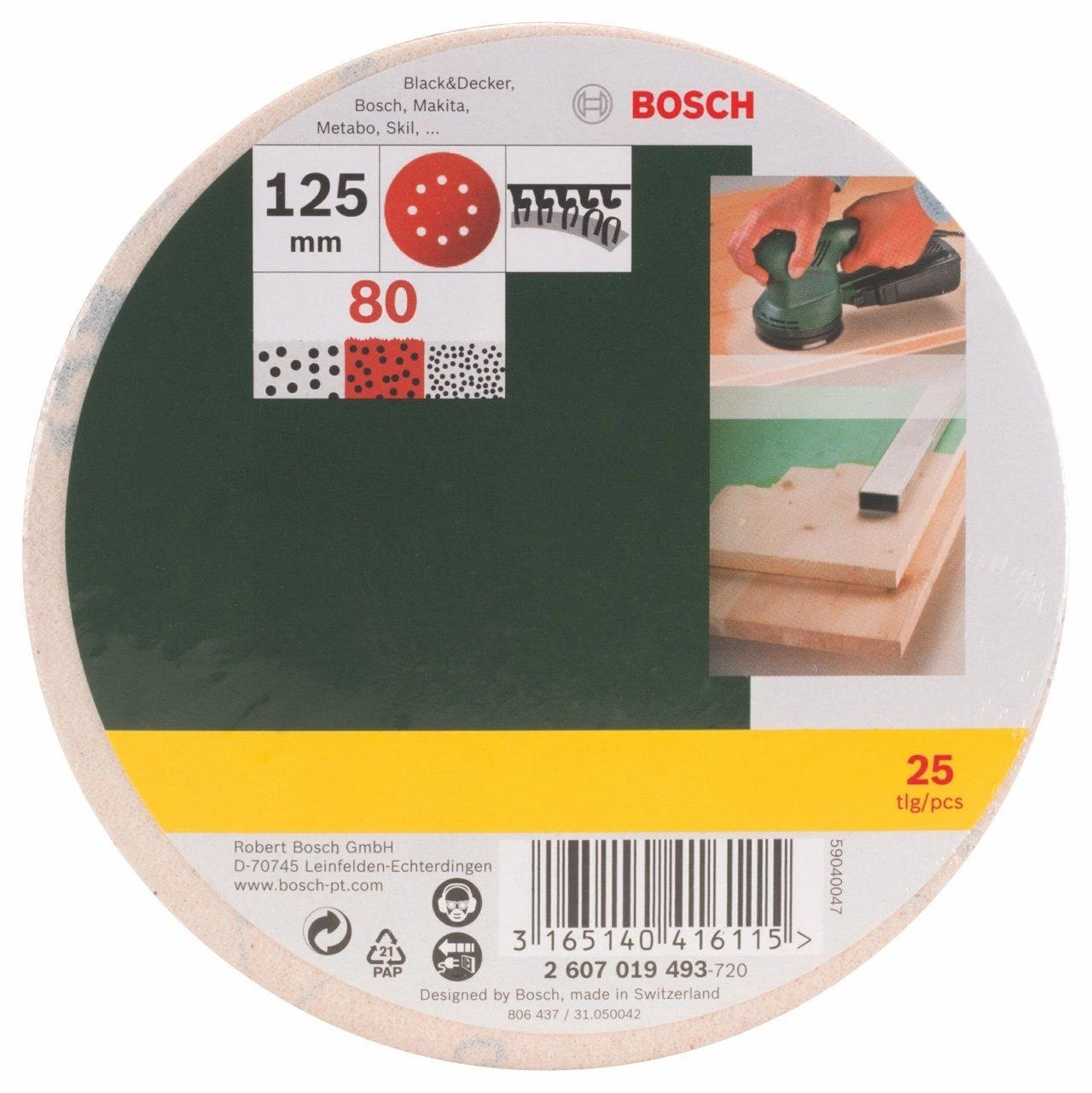 Bosch Šlif.pop. D 125 mm, K80 25 vnt.