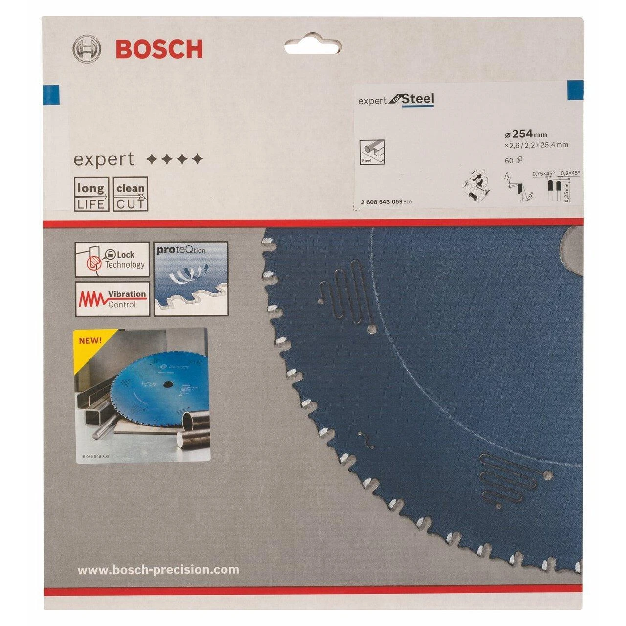 Pjovimo diskas Bosch Expert for Steel 2608643059; 254x25,4 mm; Z60