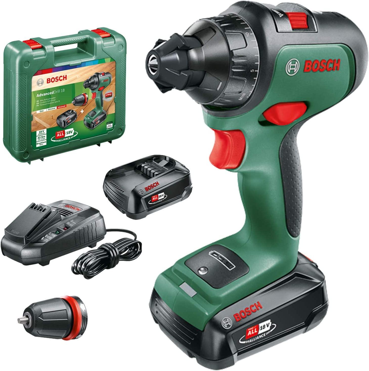 Bosch AdvancedDrill 18 su 2x 2,5Ah akumuliatoriais, įkrovikliu, dėklu