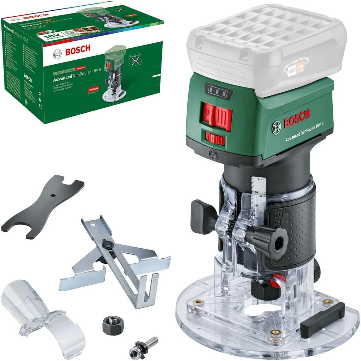 Bosch AdvancedTrimRouter 18V-8 su priedų komplektu