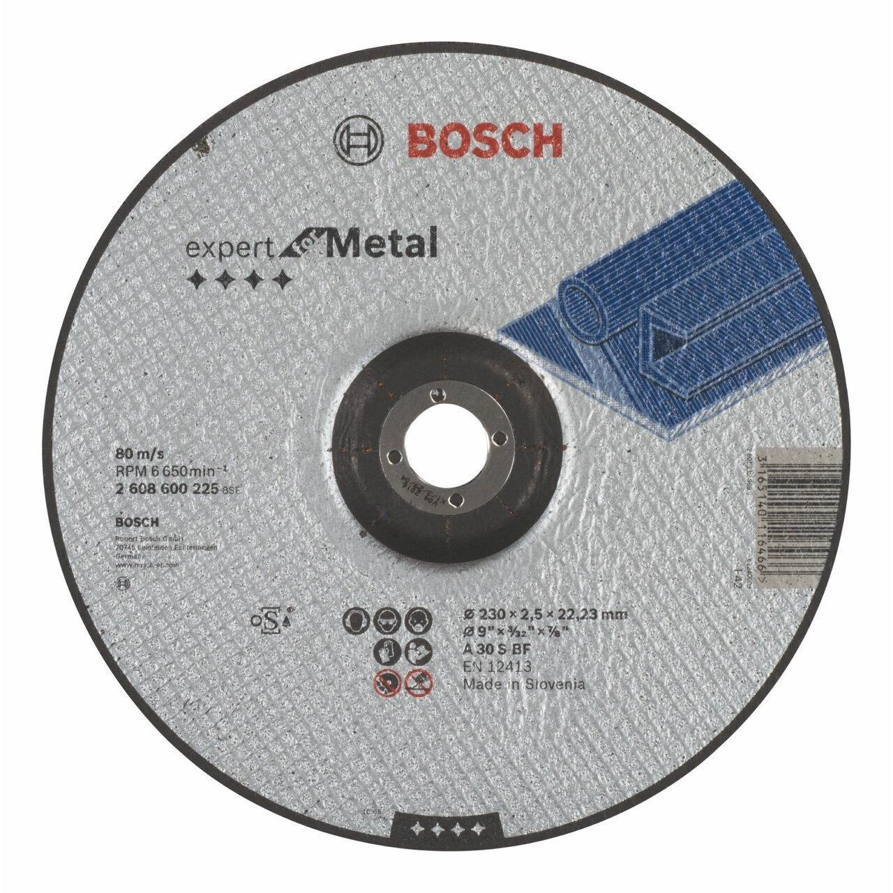 Bosch Pjov.diskas, lenktas 230x22,2x2,5mm, metalui