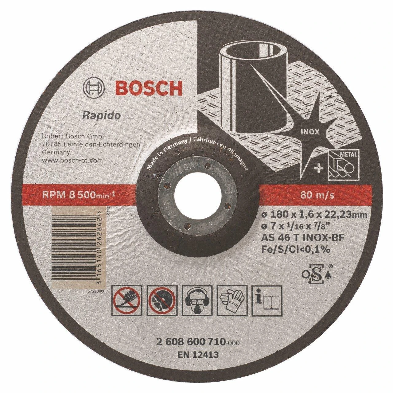 Bosch Pjovimo diskas Rapido 180x22.2x1.6 mm INOX
