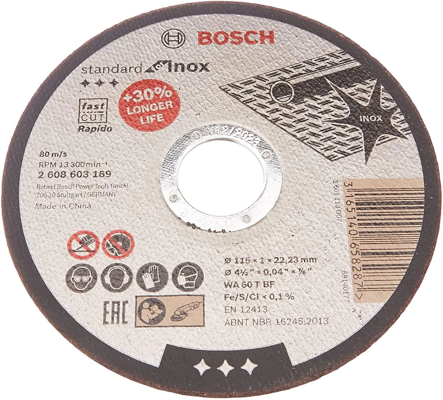 Bosch Pjovimo diskas Rapido 115x22x1mm,INOX 10vnt.