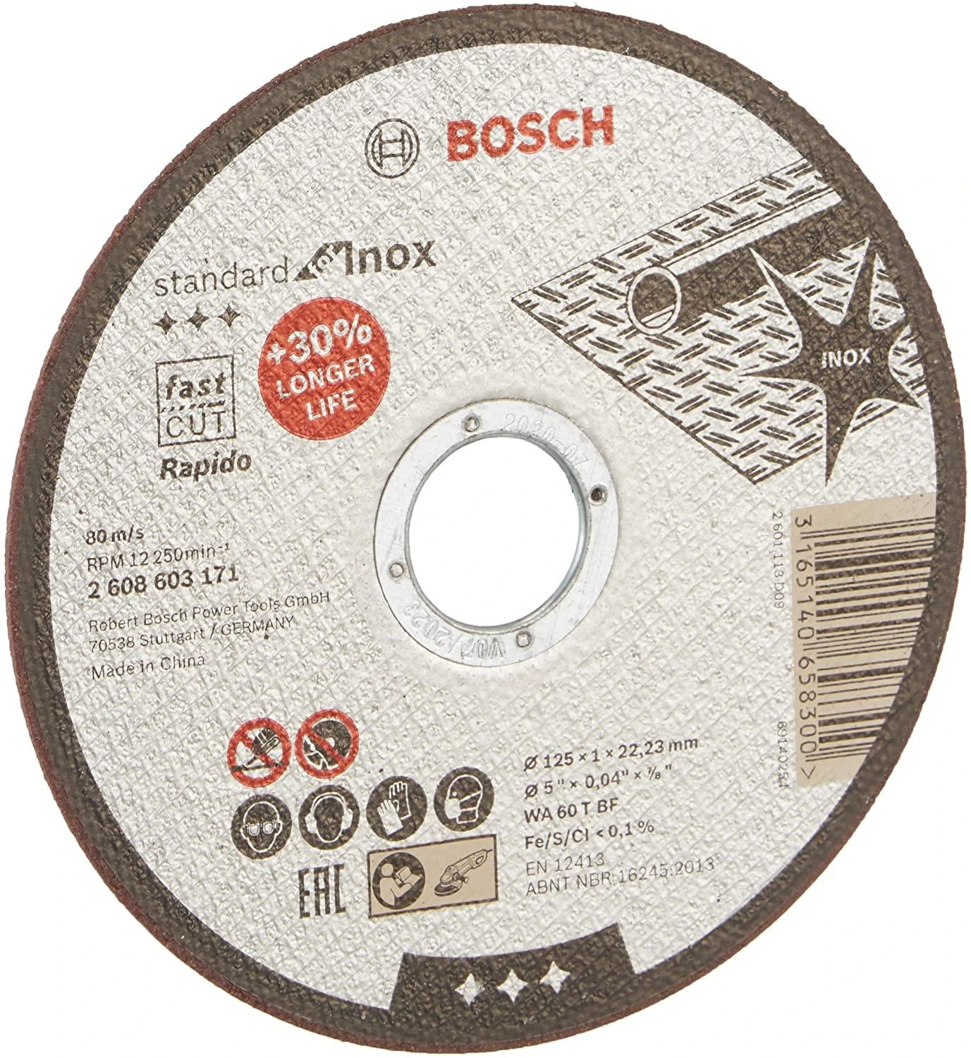 BOSCH METALINIS DISKAS 125 mm x 1,0 mm x 22 mm STANDARTAS INOX