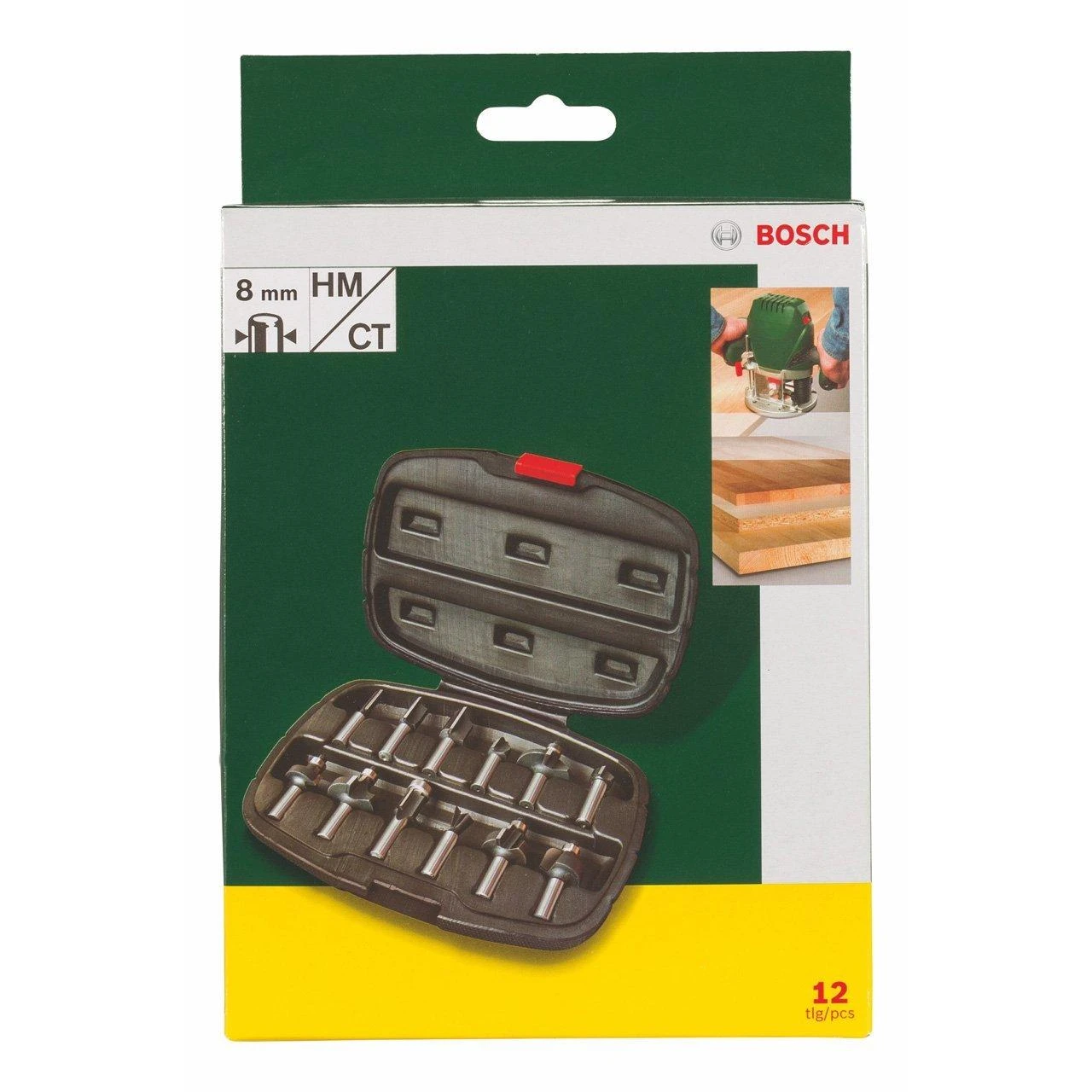 Bosch 12 dalių frezų komplektas, 8mm kotu