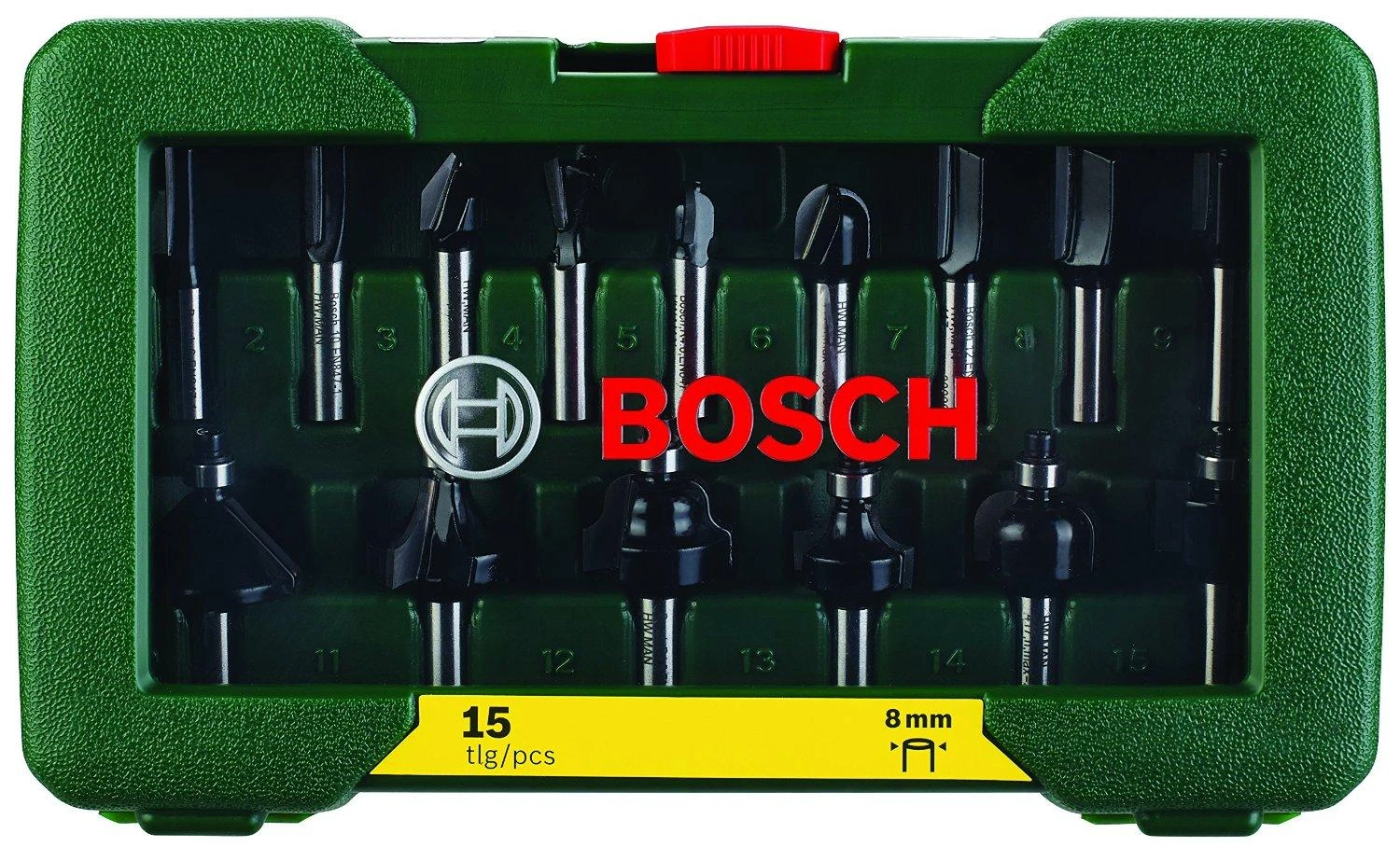 Bosch 15 frezų komplektas 8 mm kotu