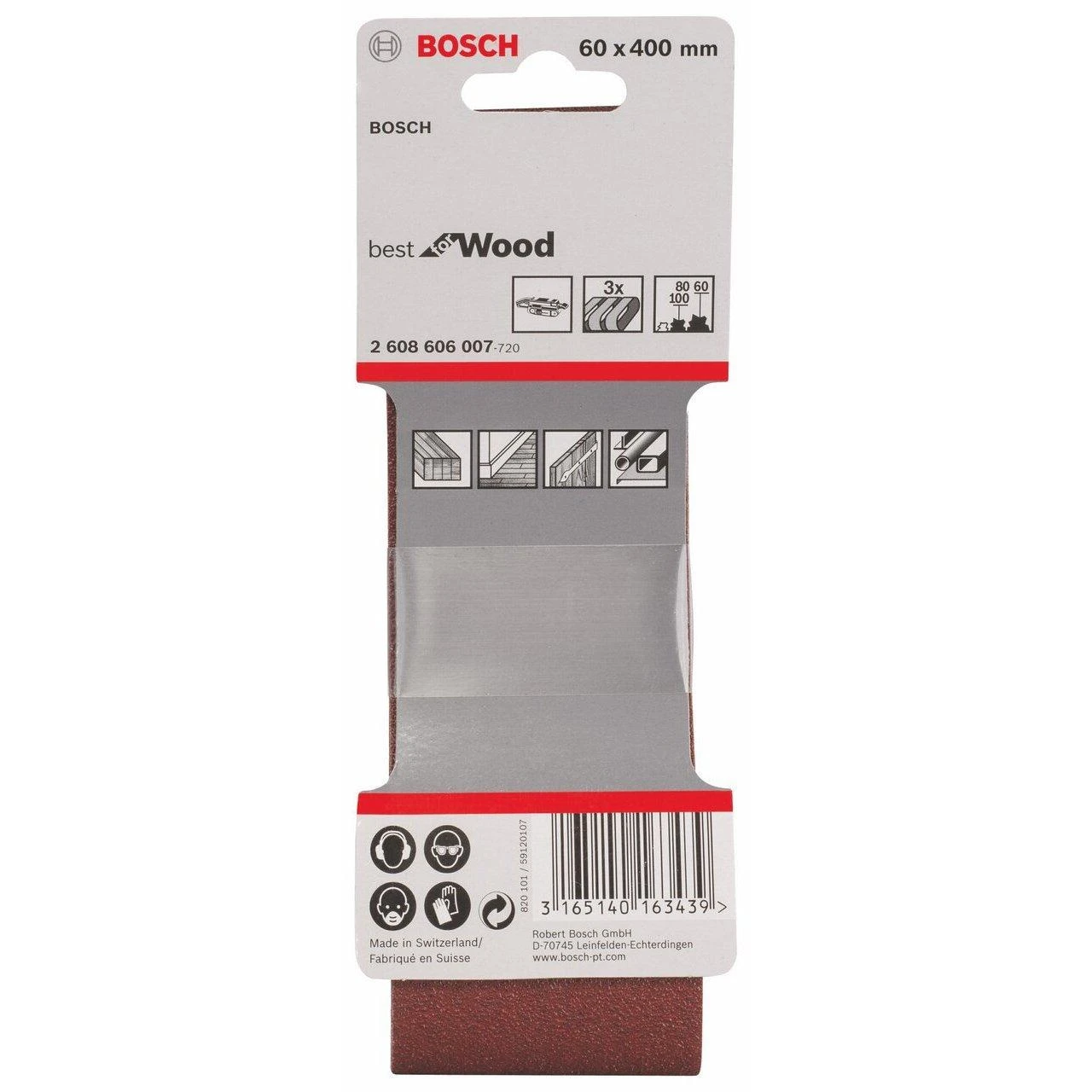 Bosch Šlif.juosta medžiui 60x400,K60/80/100,3 vnt.