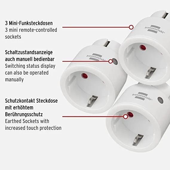 Brennenstuhl Comfort-Line nuotolinio valdymo lizdų rinkinys Mini 3+1