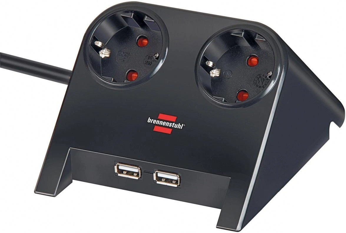 Brennenstuhl Desktop Power, Prailgintuvas su USB, 2xCEE 7/4, 1xCEE 7/7, 2xUSB 2.1A, 1.8m, juodas 1153500222 / GT-653