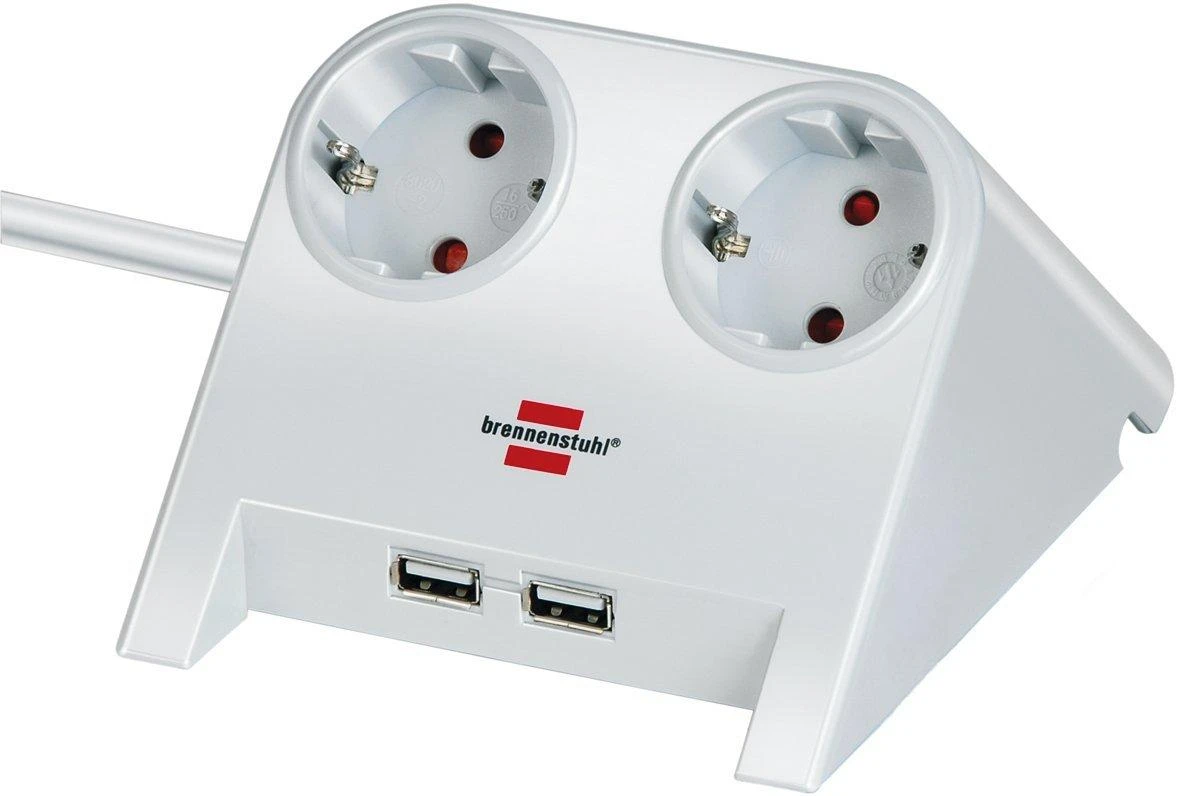 Brennenstuhl ilgiklis su 2xUSB įkroviklio 1,8 m laidu. 2 krypčių baltas 1153520222 / GT-634
