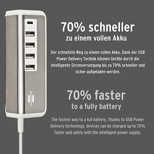 Brennenstuhl USB daugiafunkcis įkroviklis su 1,5 m 4xUSB TYP A + 1x TYP C