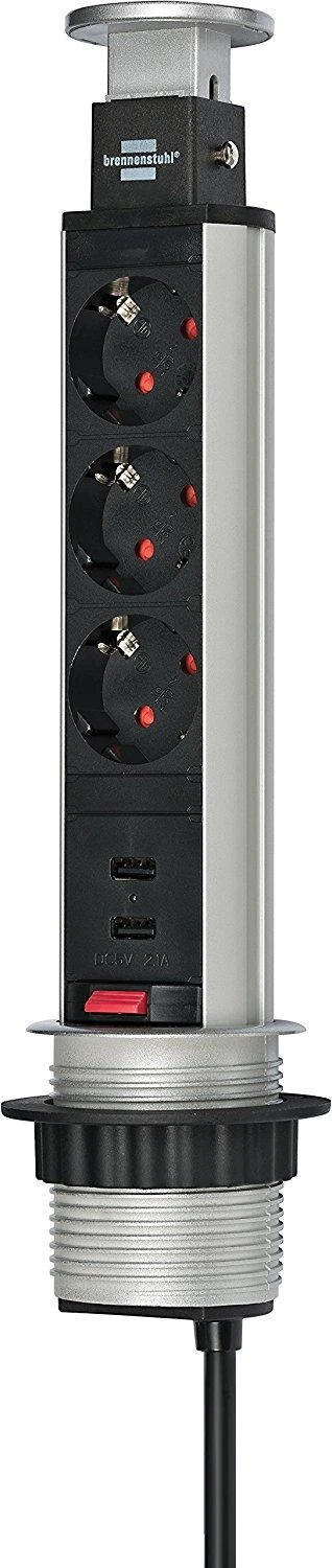 Brennenstuhl Tower Power USB stalinis ilgiklis, 3x CEE 7/4, 2xUSB, sidabrinis / juodas 1396200013 / GT-652