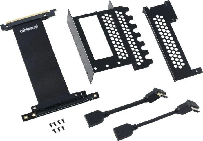 „CableMod“ vertikalus vaizdo plokštės laikiklis su PCIe x16 jungtimi, 1x DisplayPort, 1x HDMI – juodos spalvos