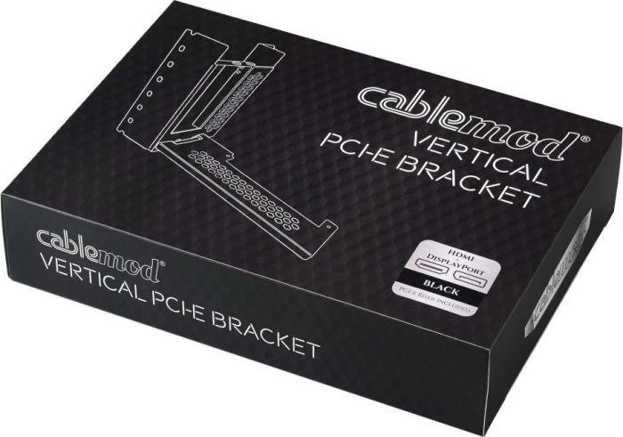 „CableMod“ vertikalus vaizdo plokštės laikiklis su PCIe x16 jungtimi, 1x DisplayPort, 1x HDMI – juodos spalvos