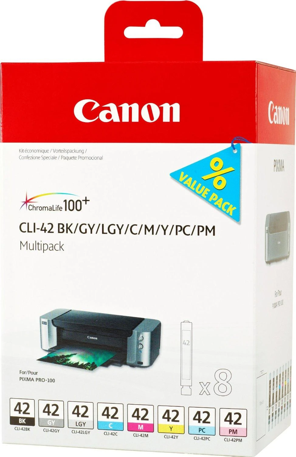 CANON 1LB CLI-42 8inks rašalo kasetė juodas ir spalvos standartinės talpos sudėtinė pakuotė pilni 8 rašalai