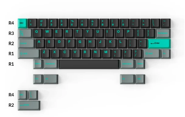Klaviatūra Keychron Cherry ProfileDouble - Shot PBT klavišų rinkinys, mėtų/pilkos spalvos, 219 vnt.