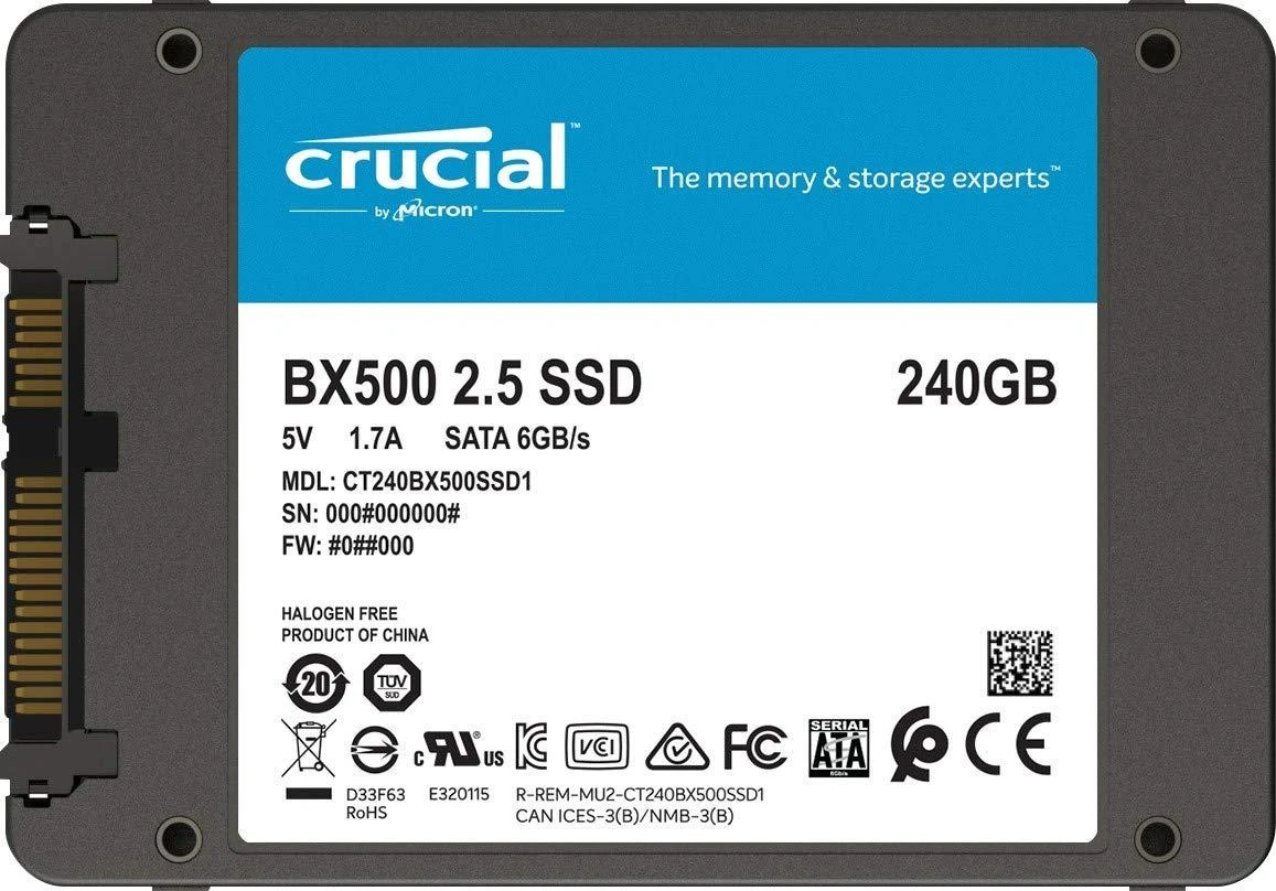 Kietasis diskas SSD CRUCIAL BX500/240GB/SATA 3.0/Rašymo greitis 500 MBytes/sec/Skaitymo greitis 540 MBytes/sec/2,5"