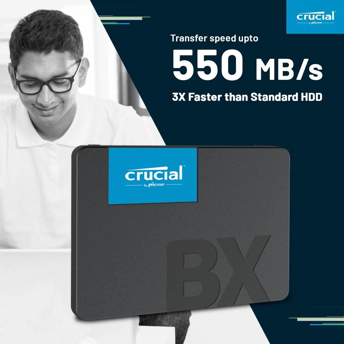 Kietasis diskas SSD Crucial BX500 500GB, Rašymo greitis 500 MB/s, Skaitymo greitis 550 MB/s