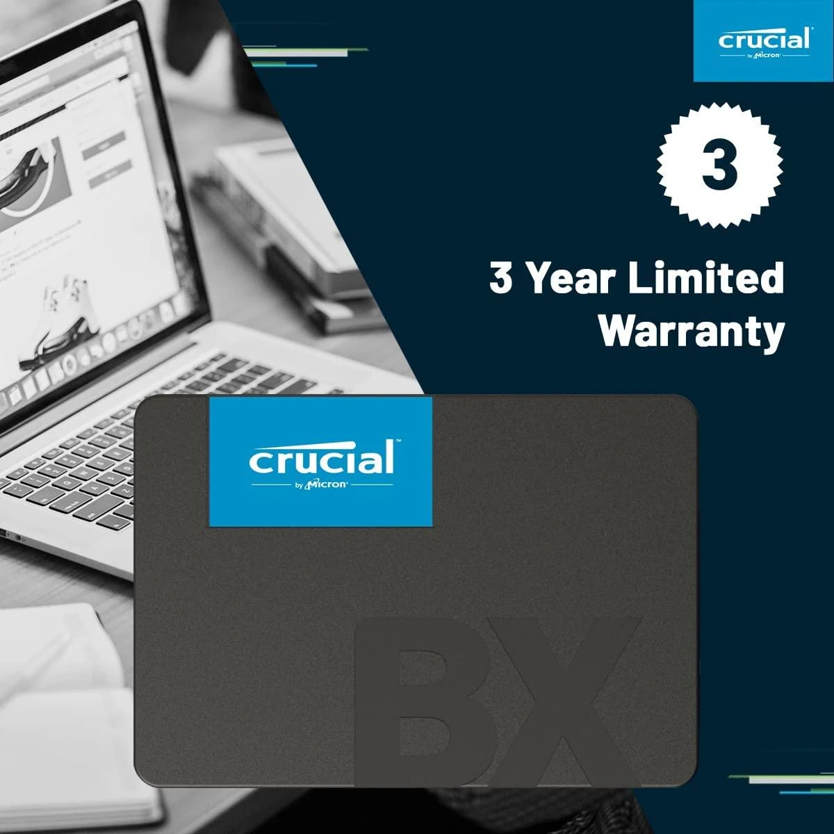 Kietasis diskas SSD Crucial BX500 500GB, Rašymo greitis 500 MB/s, Skaitymo greitis 550 MB/s
