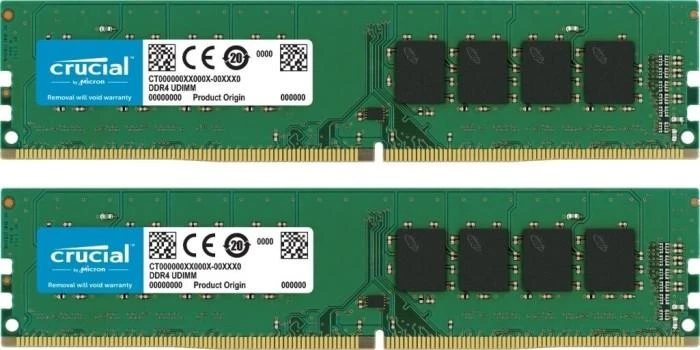 64 GB (2x32 GB) „Crucial DDR4-3200 CL22 UDIMM Dual Rank RAM Atmintis Kit“