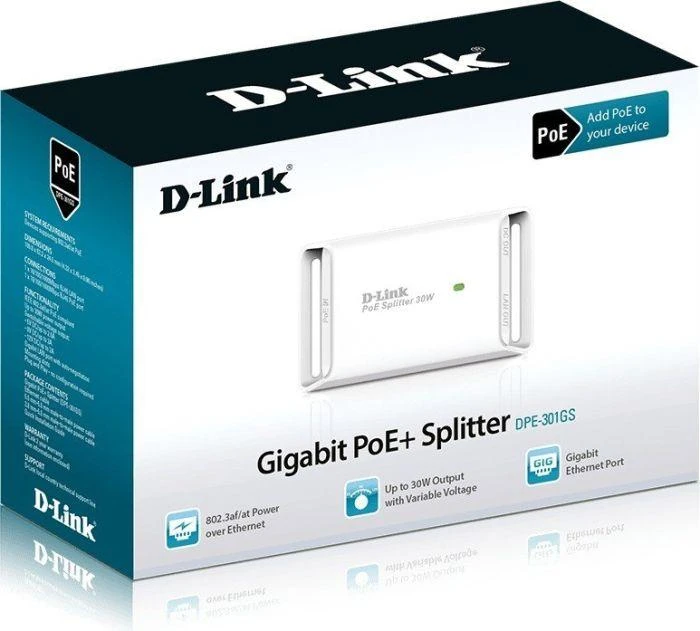 Šakotuvas D-Link | DPE-301GS Gigabit PoE skirstytuvas, suderinamas su 802.3af/802.3at | 10 100 1000 Mbit/s | Ethernet LAN (RJ-45) jungtys 2