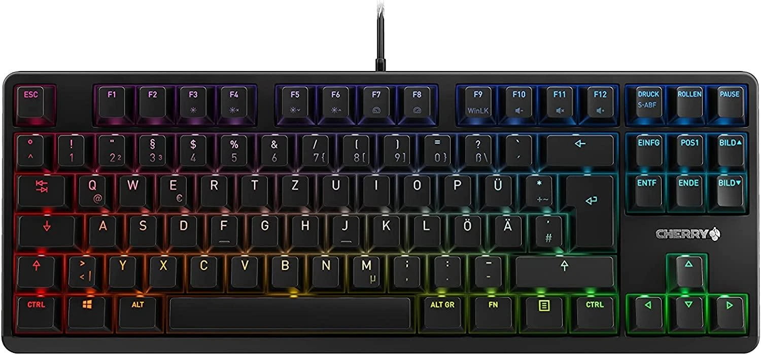 Klaviatūra CHERRY G80-3000N RGB TKL MX tylūs raudoni jungikliai, DE-išdėstymas, juodas