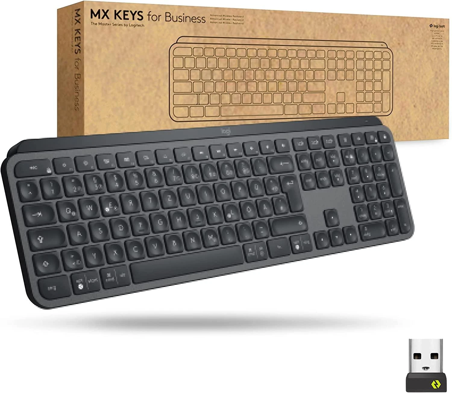 Belaidė klaviatūra Logitech MX Keys verslui/ Key Illumination, Silent Keys with Perfect Stroke, Logi Bolt, Bluetooth, Rechargeable, Windows/Mac/Chrome/Linux/DE išdėstymas