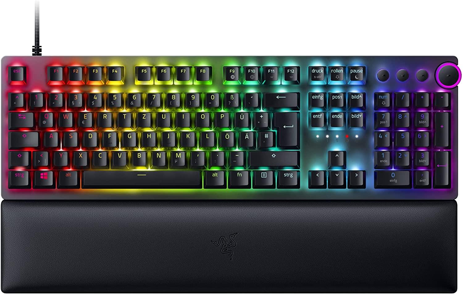 Razer Huntsman V2 Laidinė žaidimų klaviatūra RGB LED, USB, DE, Clicky Optical Violetinė Switch, Juoda
