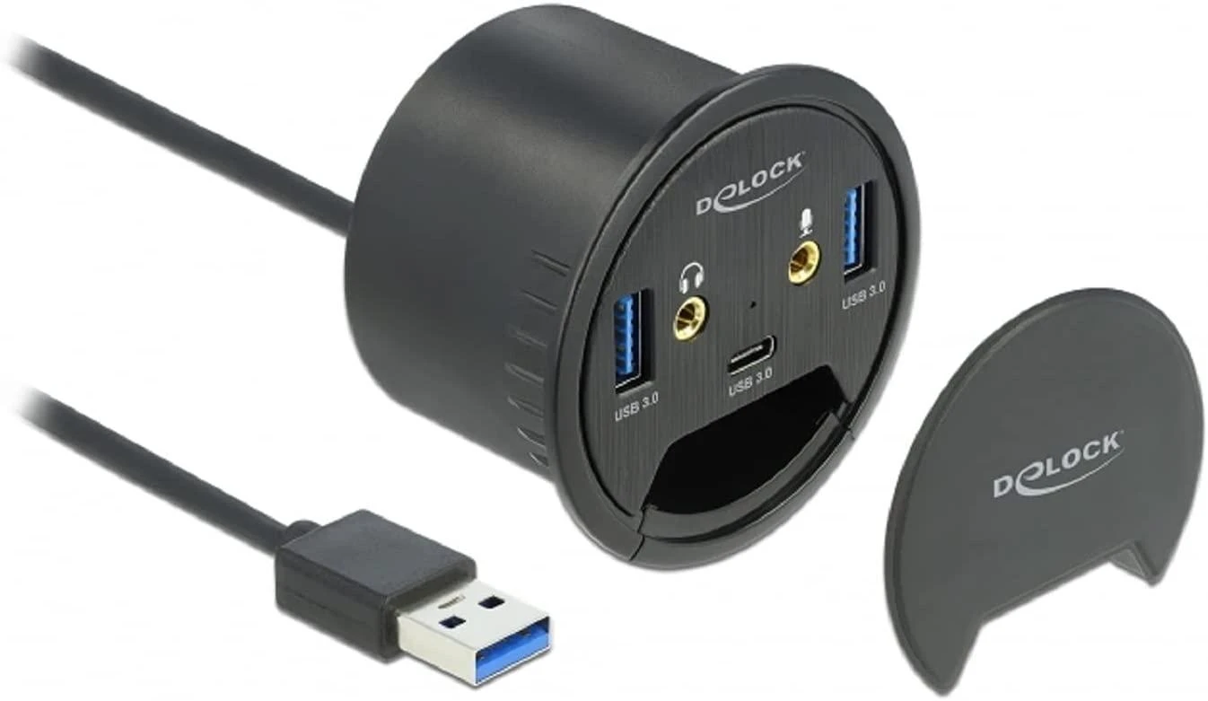 Delock 3 prievadų stalo šakotuvas, 1 x USB Type-C™ ir 2 x USB Type-A + HD garso prievadai