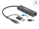 Delock 3 Port USB 3.2 Gen 1 Hub + Gigabit LAN
