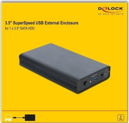 „Delock“ išorinis korpusas skirtas 3,5 colio SATA HDD su SuperSpeed USB (USB 3.1 Gen 1)