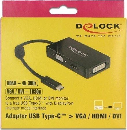 DELOCK Adapteris USB Type-C Stecker more VGA / HDMI / DVI Buchse juodas