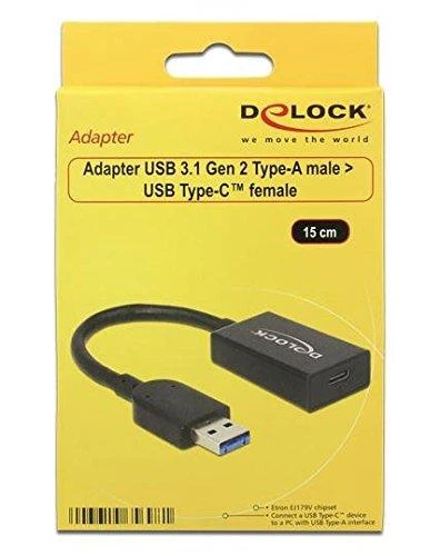 Šakotuvas Delock 65698 - 0.15 m - USB A - USB C - 3.2 Gen 2 (3.1 Gen 2) - Male/Female - Juodas
