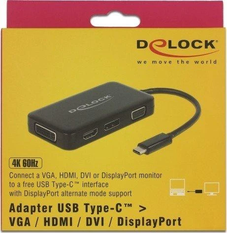 Delock USB Type-C™ adapteris > VGA / HDMI / DVI/ DisplayPort lizdas juodas