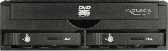 Delock 5,25 colio skyrius, skirtas 1 x 5,25 colio plonam diskui + 2 x 2,5 colio SATA HDD / SSD (47230)
