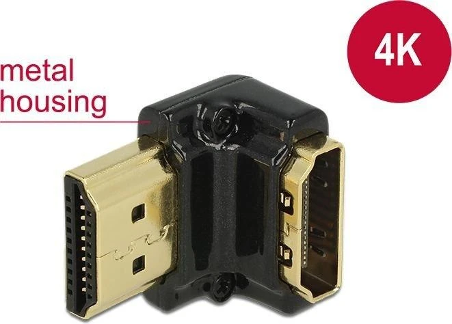 Delock adapteris HDMI-A moteriškas > HDMI-A vyriškas 4K 90° kampu apačia juoda
