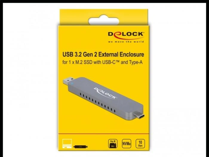 DELOCK išorinis M.2 NVME PCIe SSD korpusas su C tipo ir A tipo USB kištuku