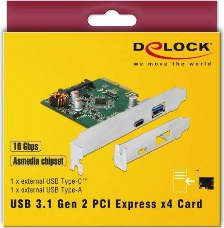 Delock PCIe x4 / 1x USB C tipo (USB3.2 Gen2) + 1x USB A tipo (USB3.2 Gen2)
