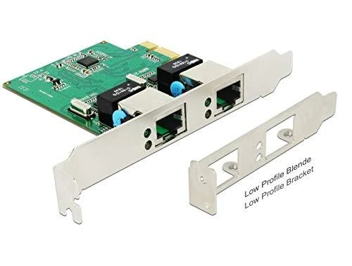 DELOCK PCI EXPRESS X1 2X RJ45 1GB TINKLO KORTELĖ, TAIKYKITE ŽEMUS PROFILIUS