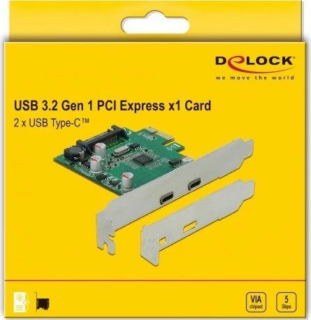 „Delock“ PCIe x1 plokštė (2x USB Type-CUSB3.2 Gen1), įskaitant žemo profilio lizdą