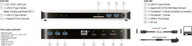 „Delock Thunderbolt 3“ prijungimo stotelė 5K – HDMI / USB 3.0 / USB-C / SD / LAN